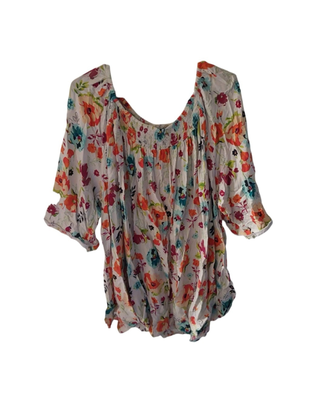 Terra & Sky Floral Peasant Blouse Size 3X (24w/26w